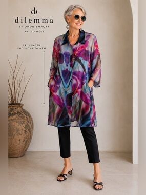 Vintage Dilemma Dhun Shroff Wearable Art Sheer Oversized Tunic Blouse L XL